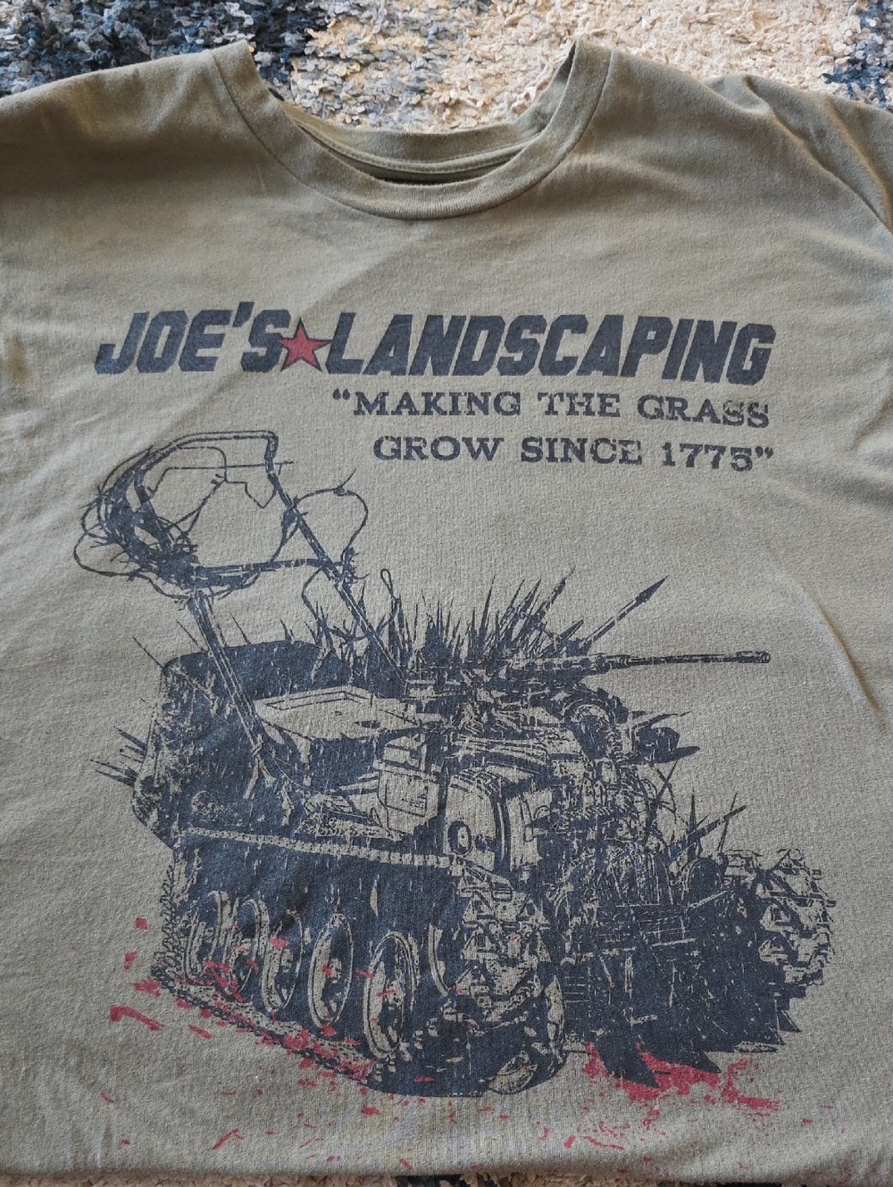 Grunt Style Men's Short Sleeve Olive Green "Joe's Landscaping" Graphic Tee